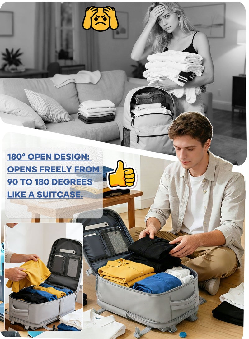 شنطة ظهر للسفر والعمل مع جيب أحذية ومخرج USB، شنطة ظهر لابتوب 15.6 بوصة للرجال والنساء، مقاومة للماء مع جيب رطب، حقيبة ظهر لرحلات العمل، رمادي - Image 2